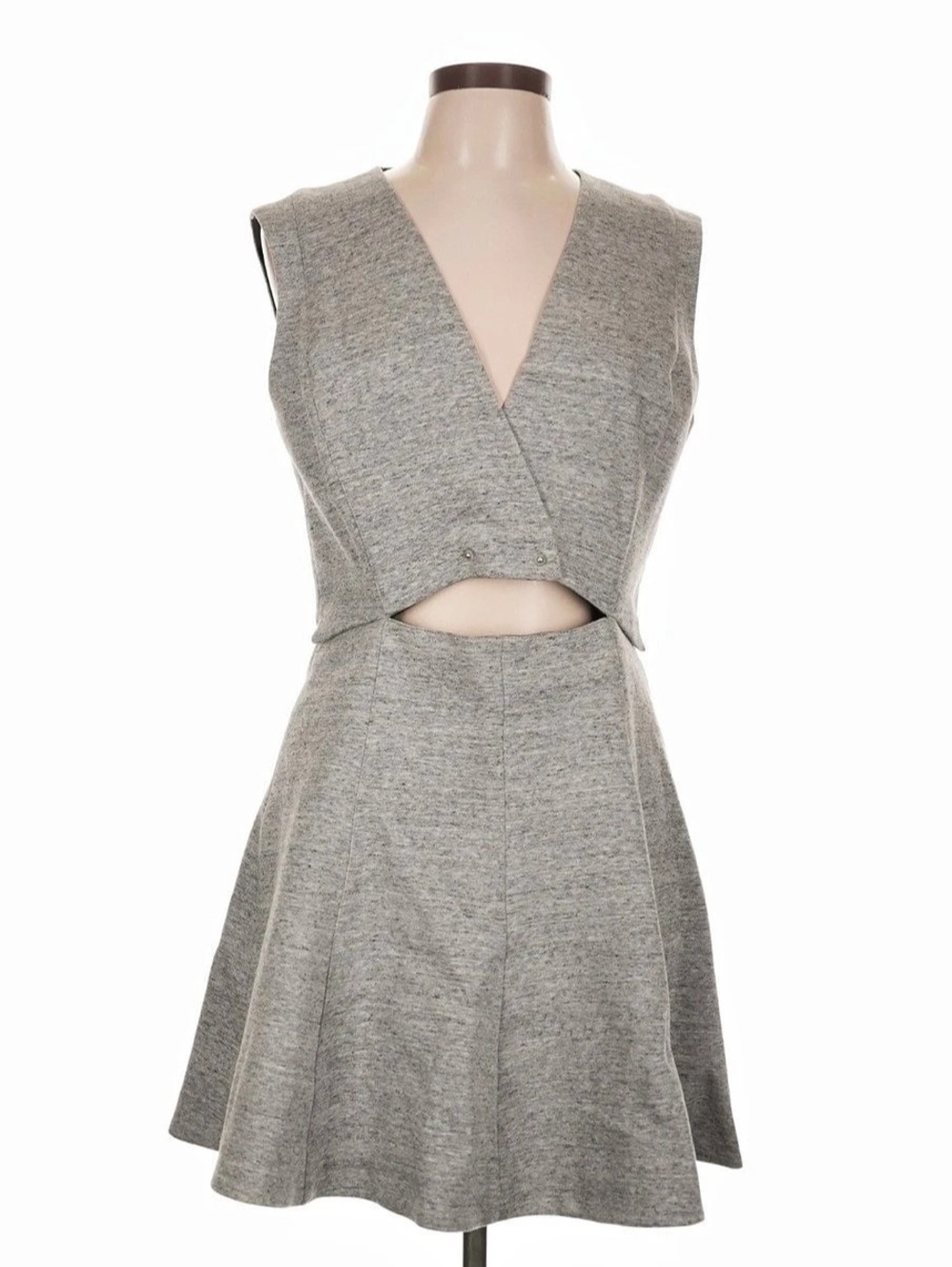Derek Lam 10 Crosby Grey Tweed V Neck Cutout A Line Mini Dress 12